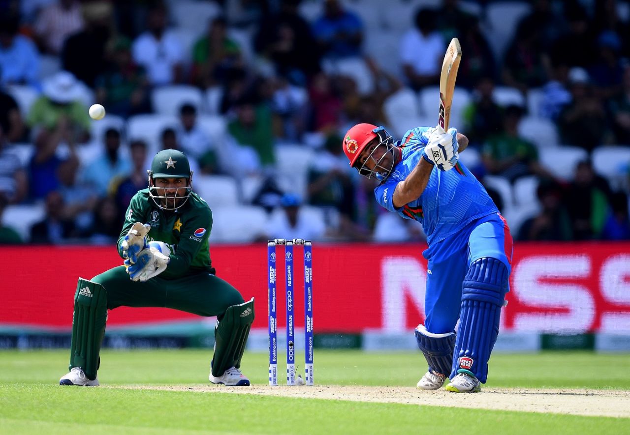 Asghar Afghan hits down the ground, Afghanistan v Bangladesh, World Cup 2019, Southampton, June 24, 2019