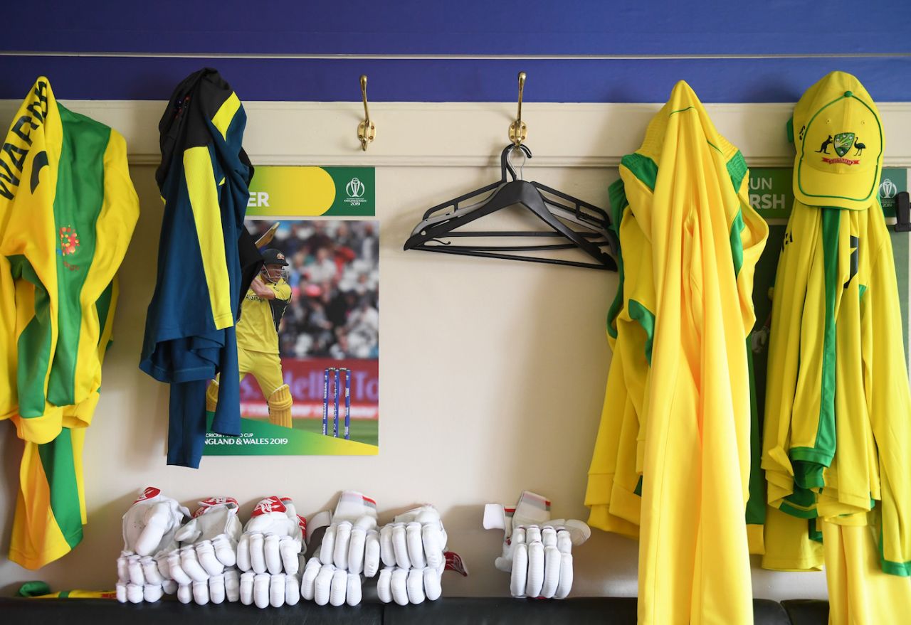 David Warner's corner in the dressing room, Australia v New Zealand, World Cup 2019, Lords, June 29, 2019
