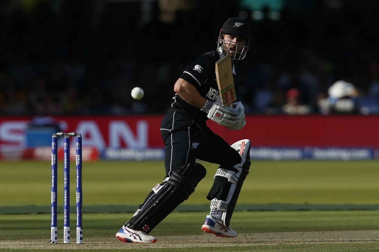 Kane Williamson plays his trademark dab down to third man as Australia put the squeeze on, Australia v New Zealand, World Cup 2019, Lords, June 29, 2019