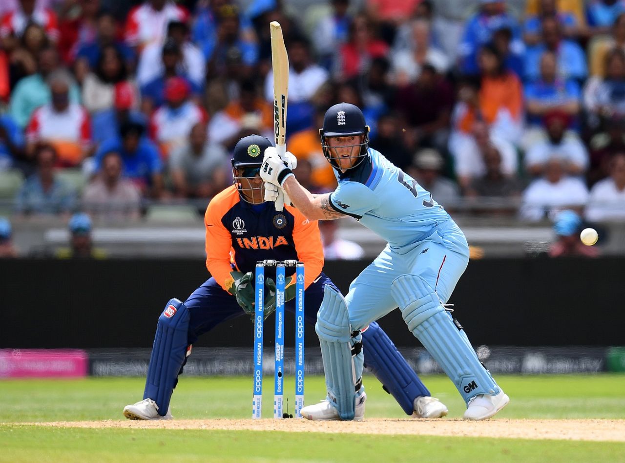 Ben Stokes attempts a reverse sweep, England v India, World Cup 2019, Edgbaston, June 30, 2019