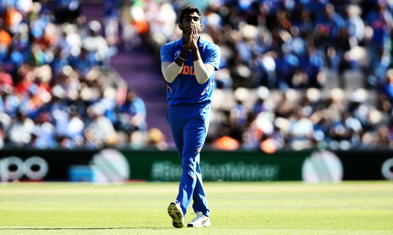 Jasprit Bumrah looks on, Afghanistan v India, World Cup 2019, Southampton, June 22, 2019
