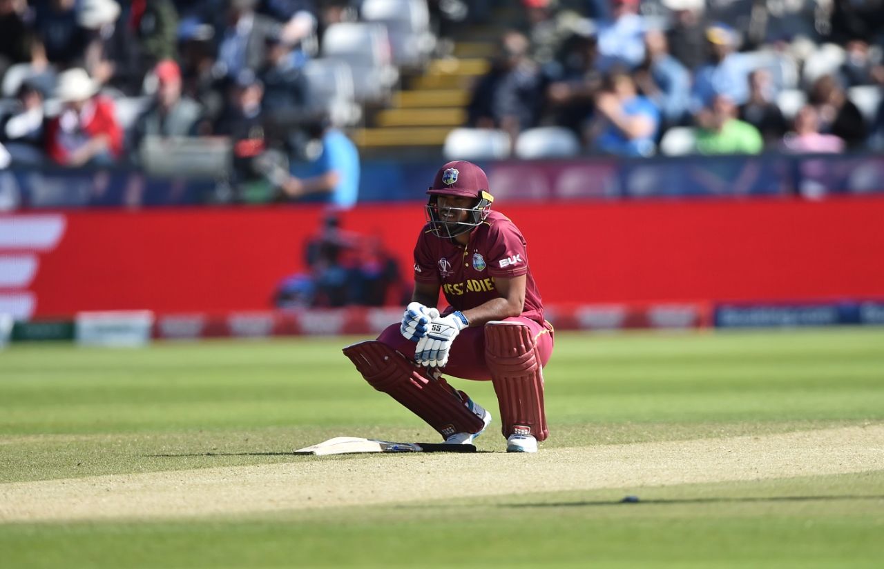 Nicholas Pooran reacts after Shimron Hetmyer is run out, Sri Lanka v West Indies, World Cup 2019, Chester-le-Street, July 1, 2019