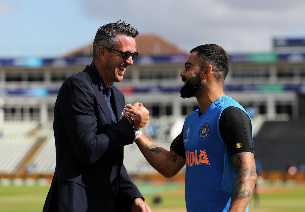 Kevin Pietersen and Virat Kohli catch up before the match, Bangladesh v India, World Cup 2019, Edgbaston, July 2, 2019
