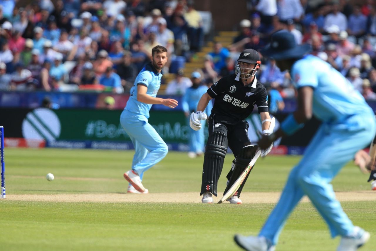 Kane Williamson is stranded outside the crease as the ball travels to the stumps, England v New Zealand, World Cup 2019, Chester-le-Street, July 3, 2019