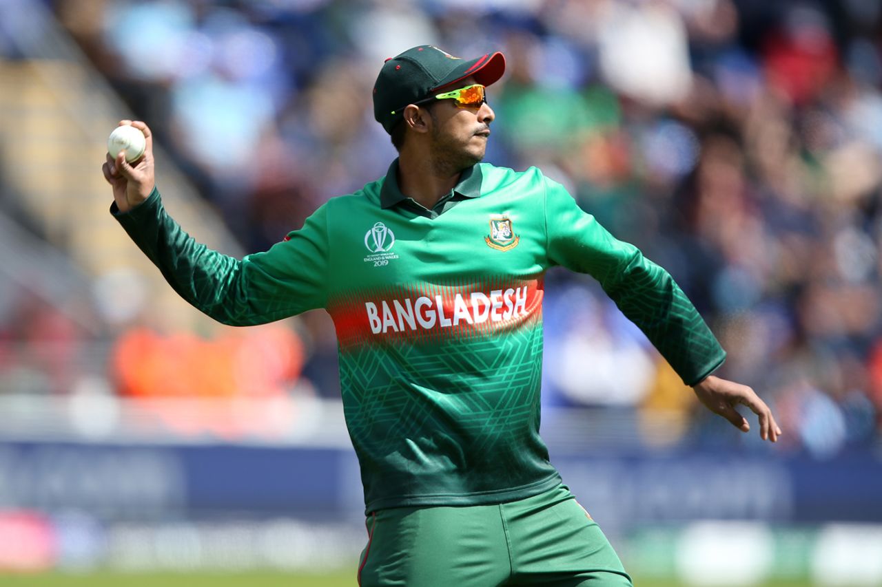 Soumya Sarkar winds up to throw, England v Bangladesh, World Cup 2019, Cardiff, June 8, 2019