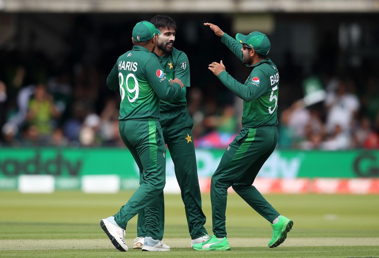 Mohammad Amir celebrates Soumya Sarkar's wicket, Bangladesh v Pakistan, World Cup 2019, Lord's, July 5, 2019
