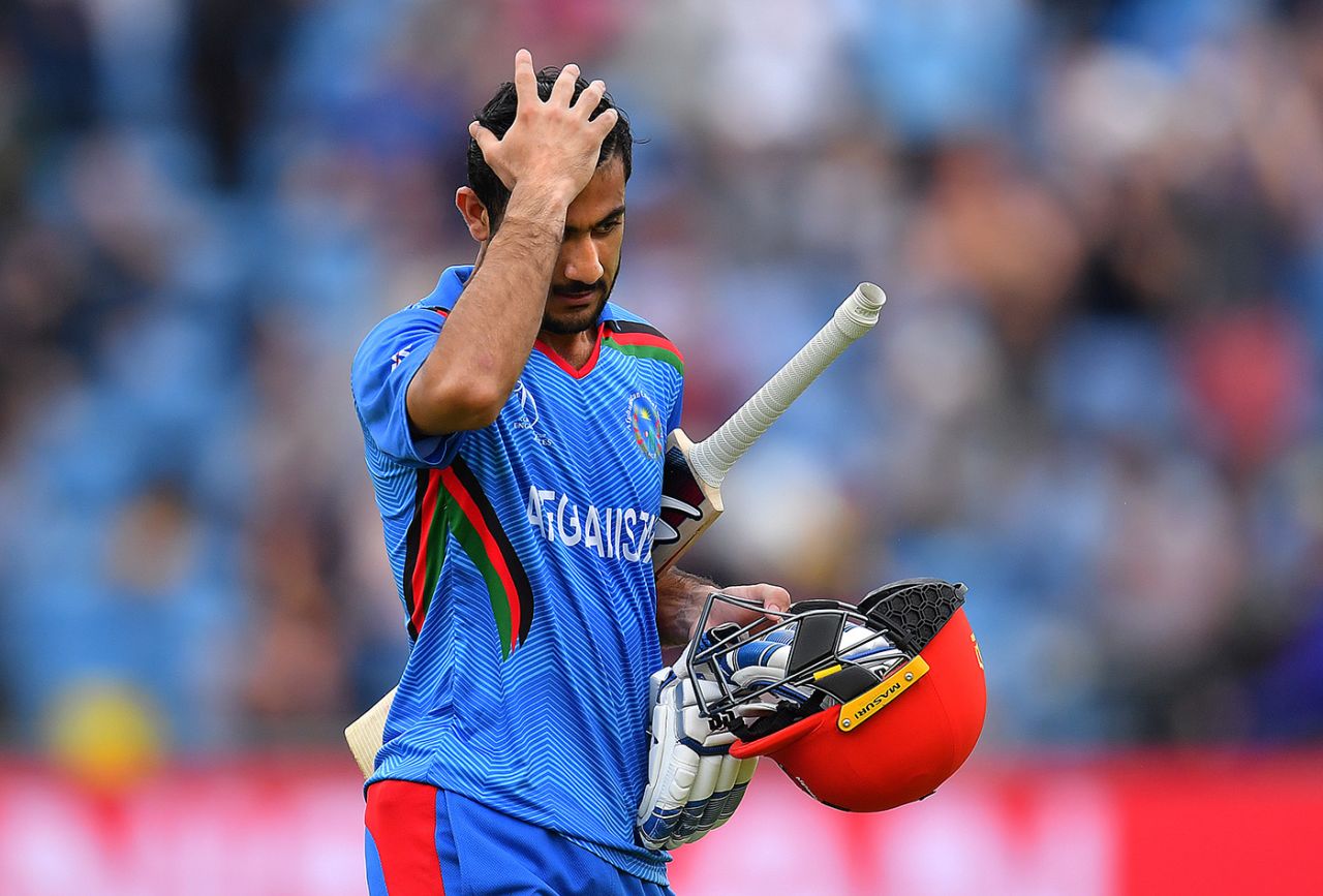 Ikram Alikhil plays a stylish pull shot, Afghanistan v West Indies. World Cup 2019, Headingley, July 4, 2019