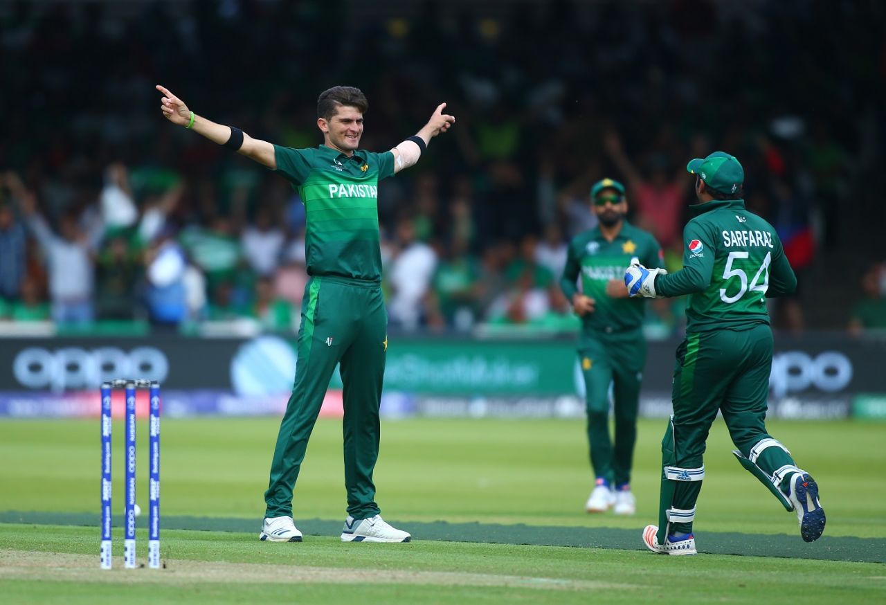 Shaheen Afridi with his signature celebration, Bangladesh v Pakistan, World Cup 2019, Lord's, July 5, 2019