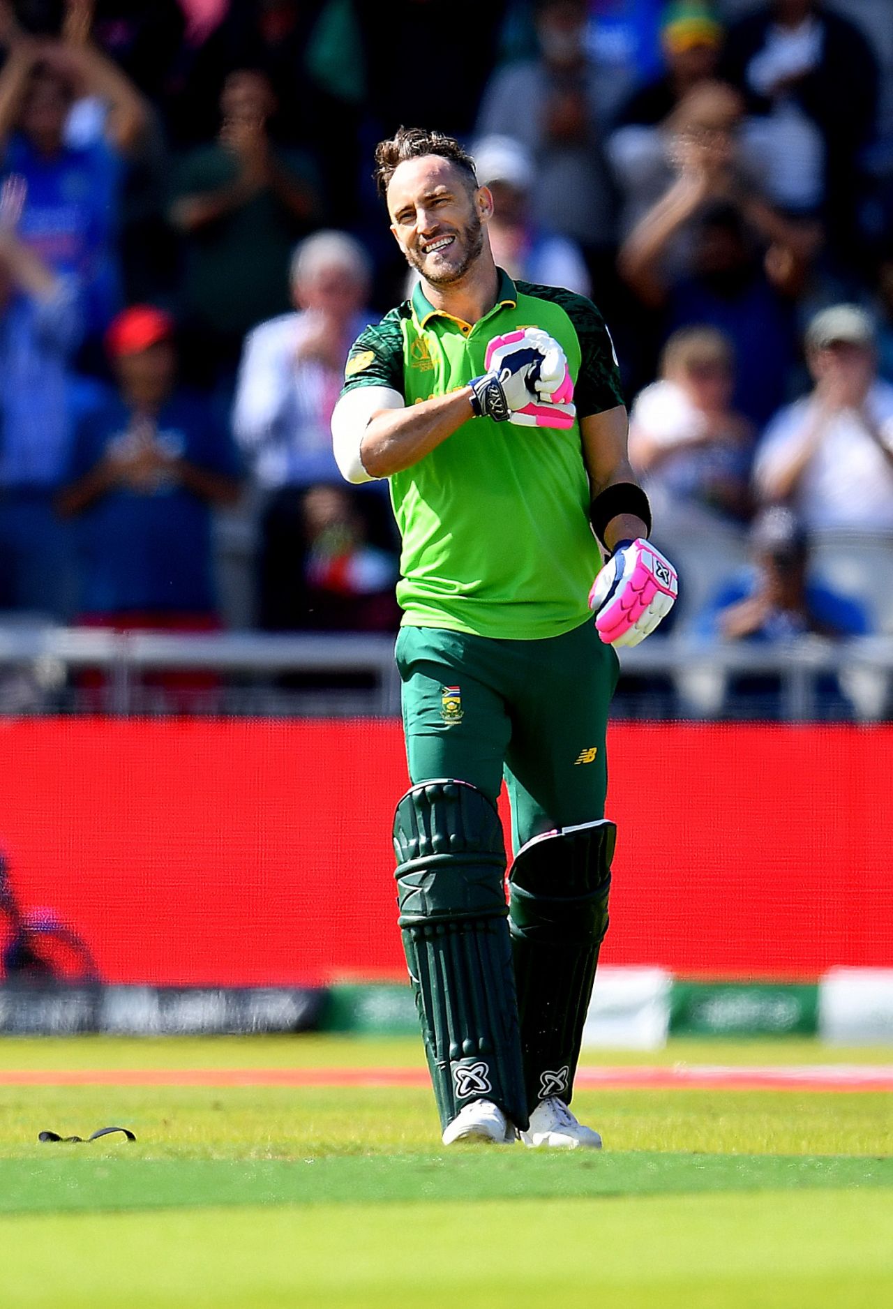 Faf du Plessis celebrates bringing up his century, Australia v South Africa, World Cup 2019, Old Trafford, July 6, 2019