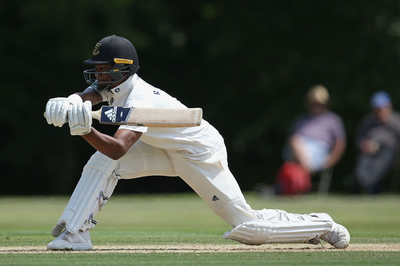 Delray Rawlins gets low to sweep, Sussex v Australia A, Tour Match, 2nd day, Arundel, July 8, 2019