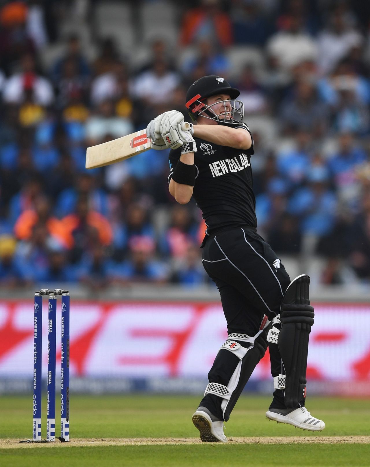 Henry Nicholls plays the pull shot, India v New Zealand, World Cup 2019, Old Trafford, July 9, 2019