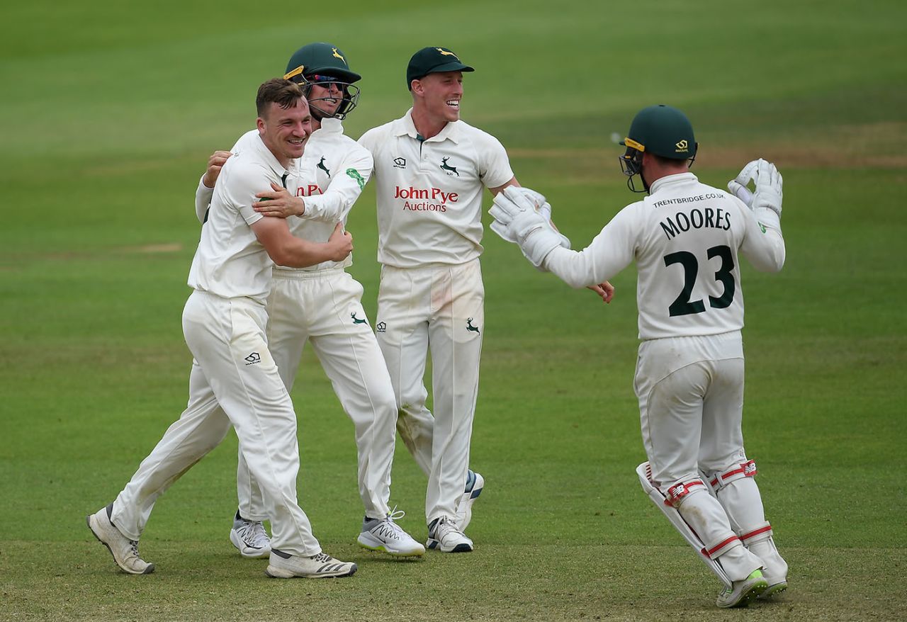 Liam Patterson-White celebrates a wicket, Somerset v Nottinghamshire, County Championship, 3rd day, July 9, 2019