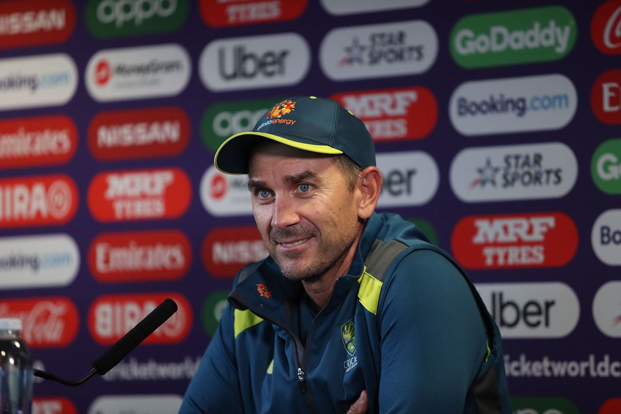 Justin Langer addresses the media, July 9, 2019