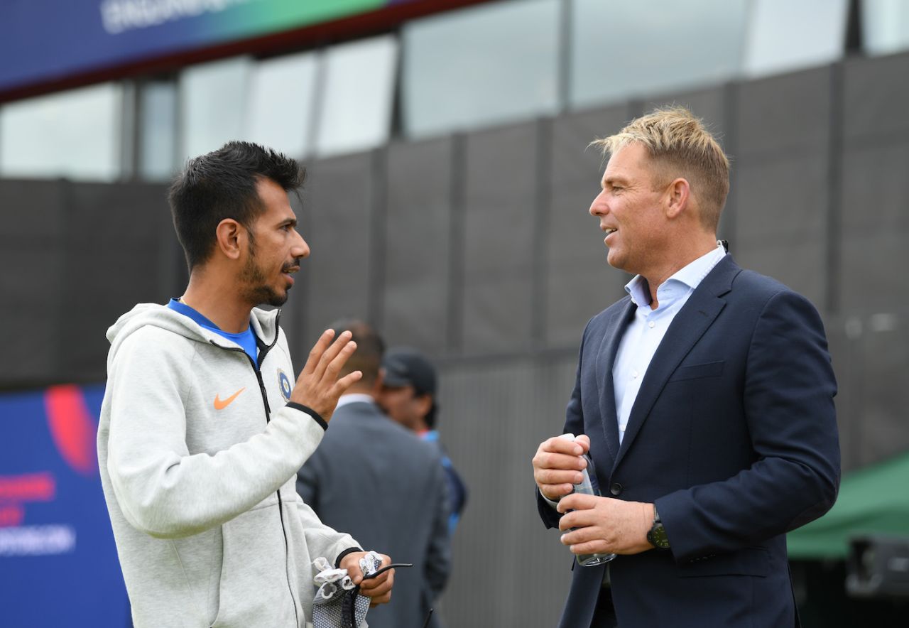 Yuzvendra Chahal gets some tips from Shane Warne, India v New Zealand, World Cup 2019, Old Trafford, July 10, 2019