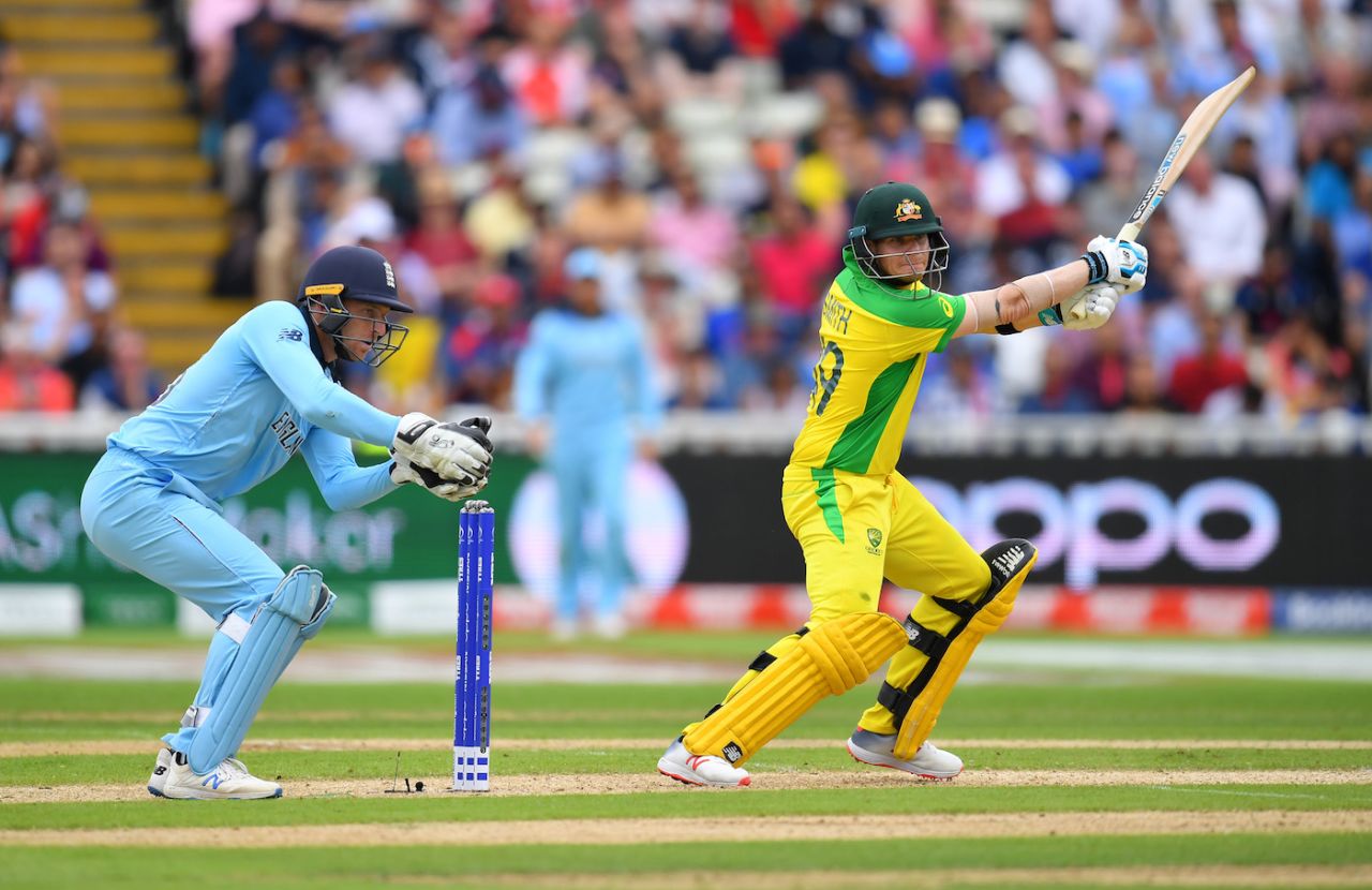 Steven Smith carried the Australia innings as wickets fell around him, England v Australia, World Cup 2019, Edgbaston, July 11, 2019