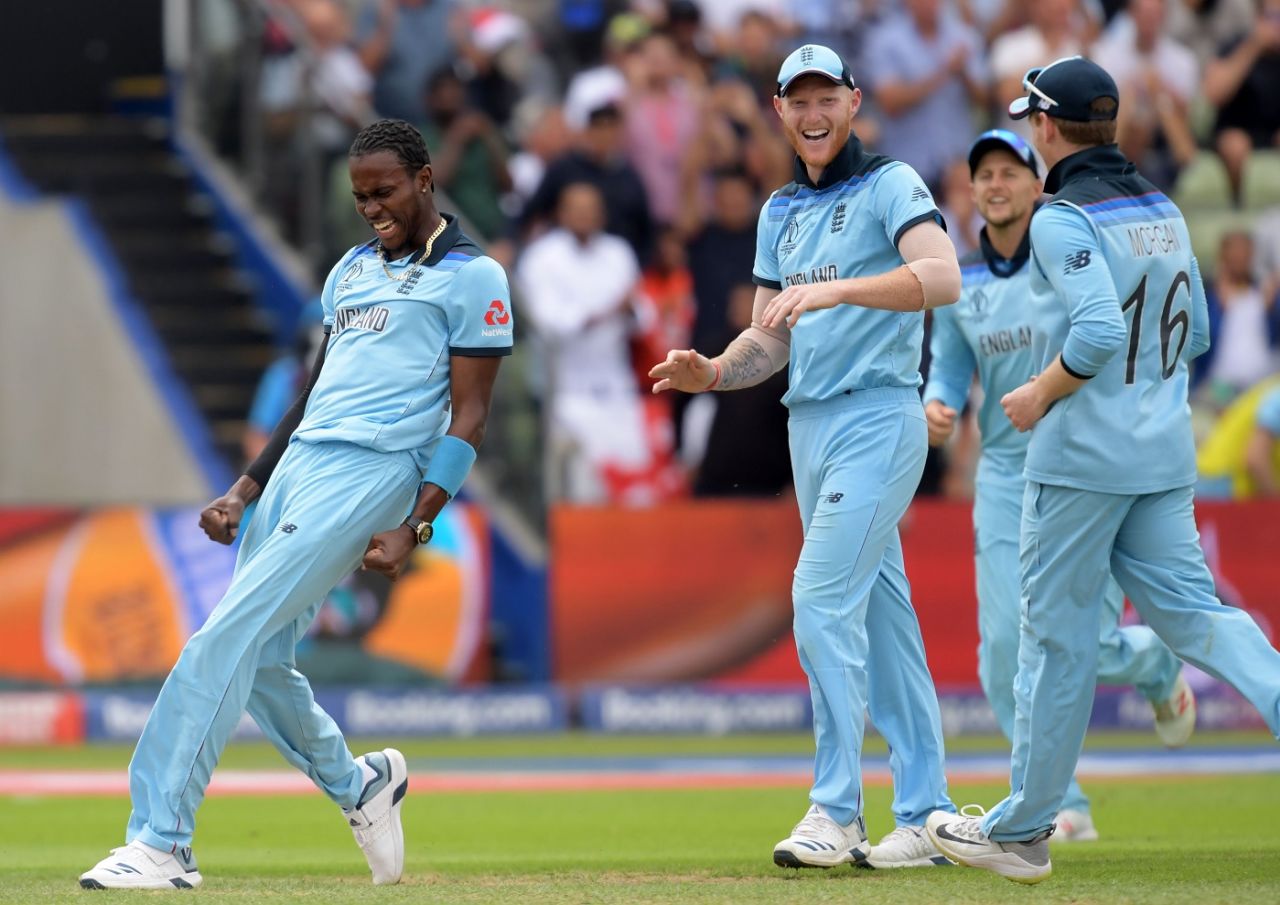 Jofra Archer finished with 2 for 32 from his 10 overs, England v Australia, World Cup 2019, Edgbaston, July 11, 2019