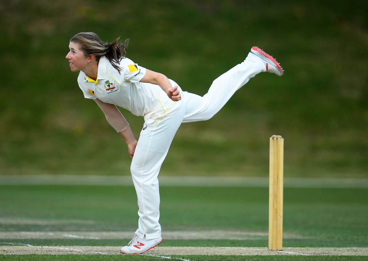 Georgia Wareham took a couple of wickets in the practice match, England Academy Women v Australia Women, tour match, Marlborough, July 12, 2019