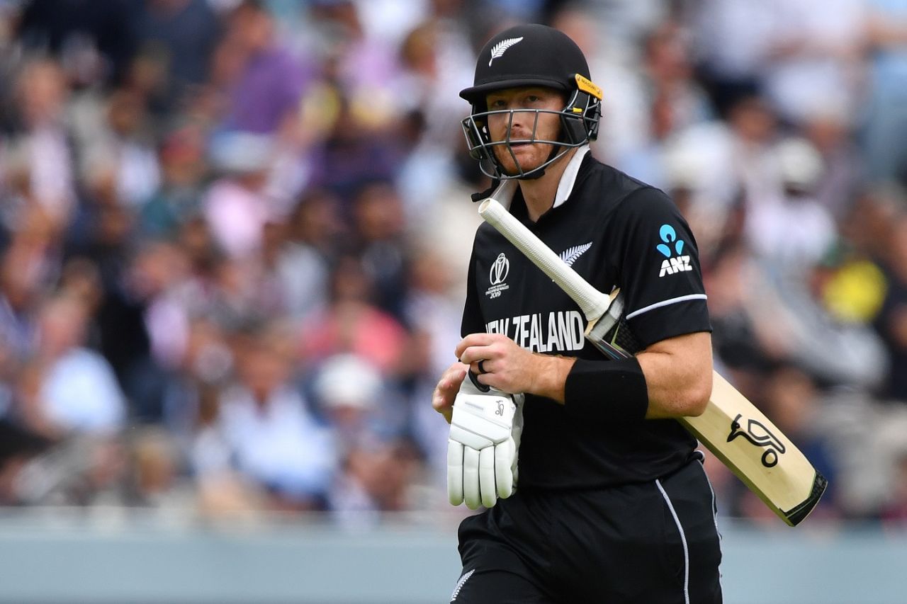 Martin Guptill walks back after being dismissed, England v New Zealand, World Cup 2019, final, Lord's, July 14, 2019