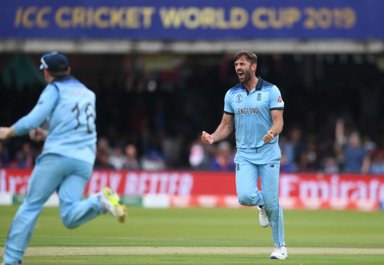 Liam PLunkett is thrilled after getting Kane Williamson's edge, England v New Zealand, World Cup 2019, Lord's, July 14, 2019