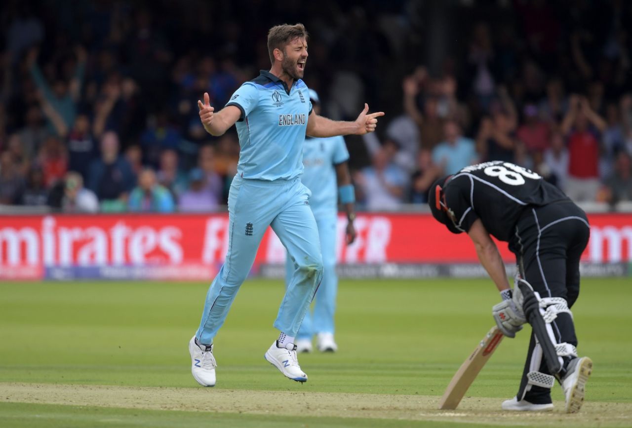 Liam Plunkett celebrates after dismissing Henry Nicholls, England v New Zealand, World Cup 2019, Lord's, July 14, 2019