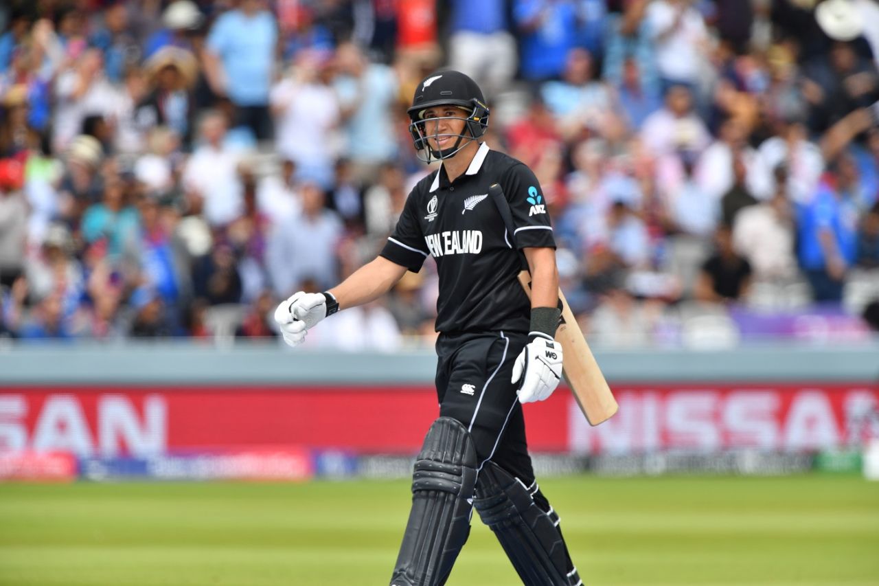 Ross Taylor walks off after being adjudged lbw off Mark Wood, England v New Zealand, World Cup 2019, Lord's, July 14, 2019