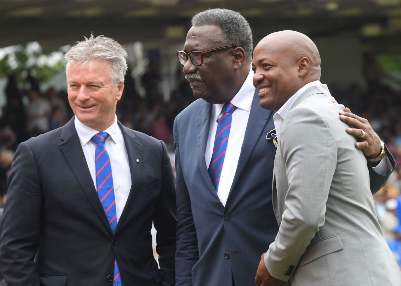 Steve Waugh, Clive Lloyd and Brian Lara pose before the big game, England v New Zealand, World Cup 2019, Lord's, July 14, 2019