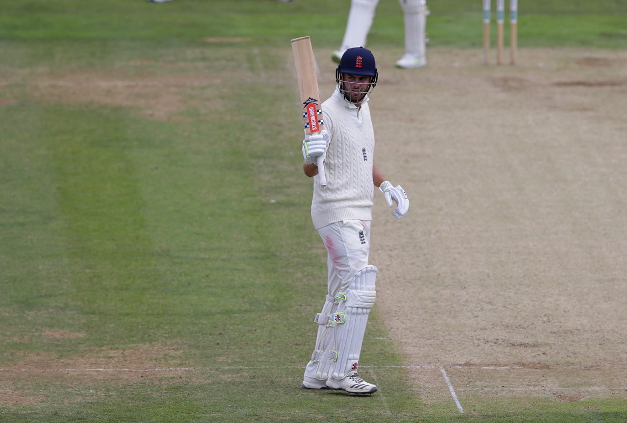 Dom Sibley acknowledges his half-century, England Lions v Australians, Tour match, Canterbury, 2nd day, July 15, 2019