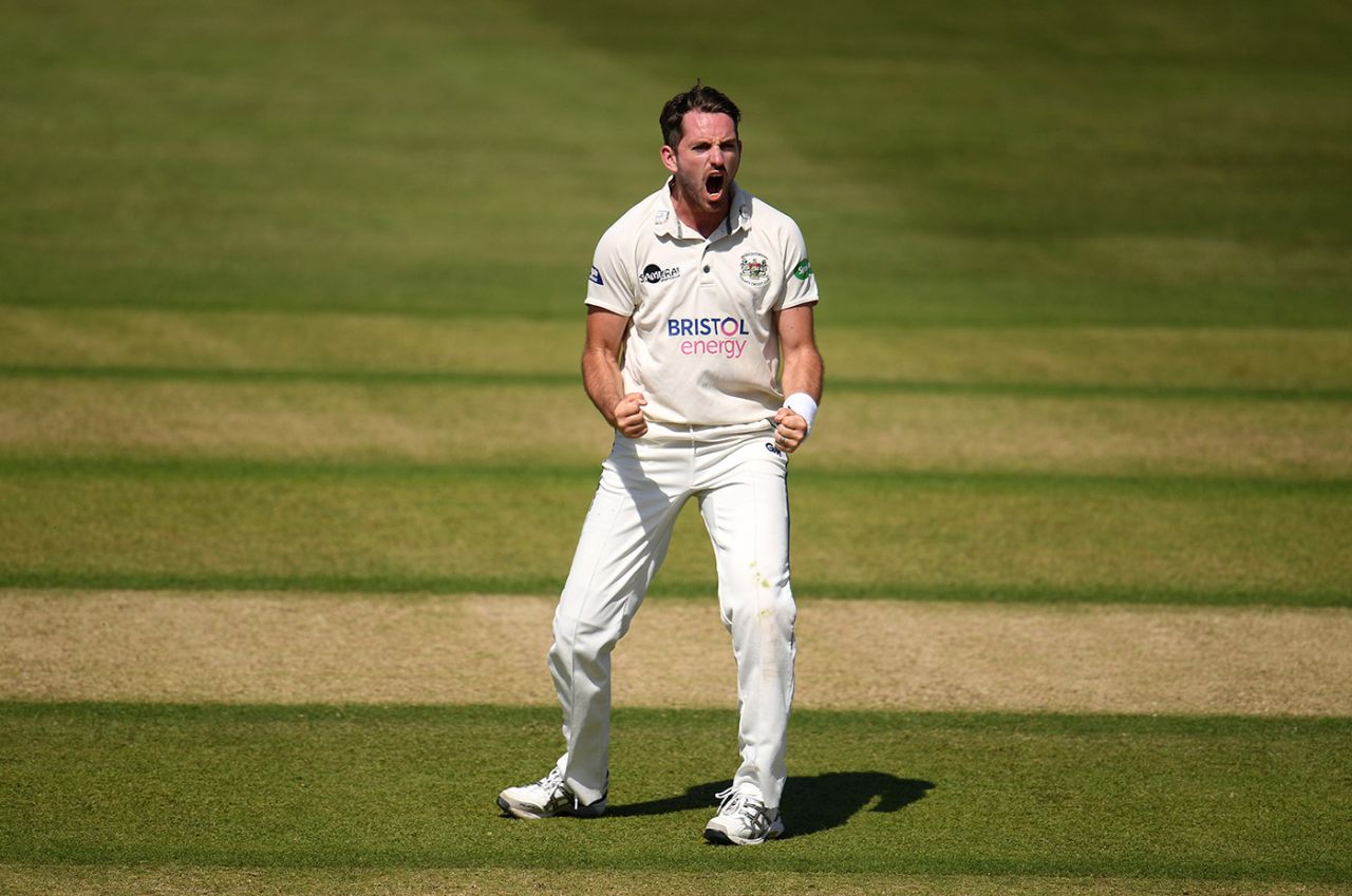 Chadd Sayers celebrates a wicket, Gloucestershire v Leicestershire, County Championship, Division Two, Cheltenham, July 15, 2019