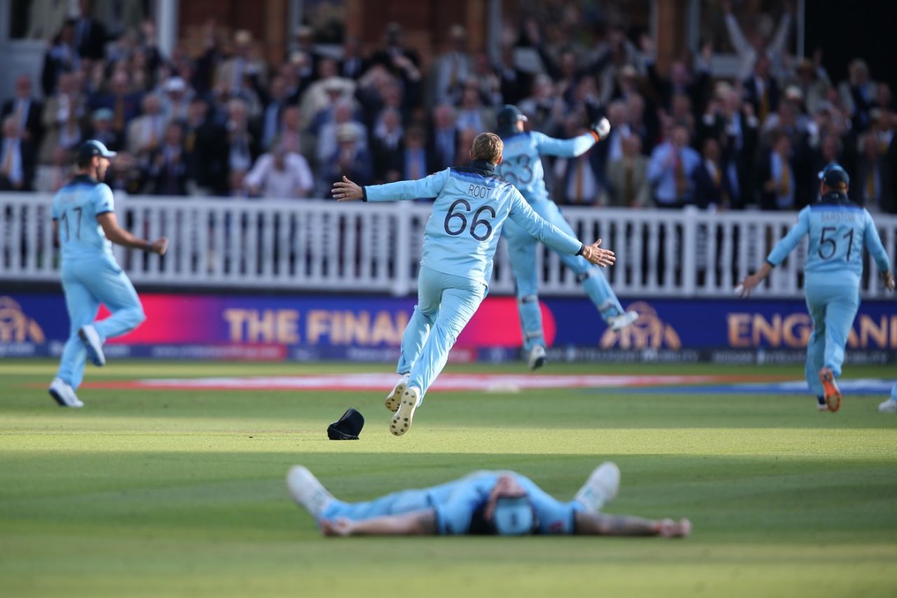 Joe Root takes off on a celebratory run, England v New Zealand, World Cup 2019, final, Lord's, July 14, 2019