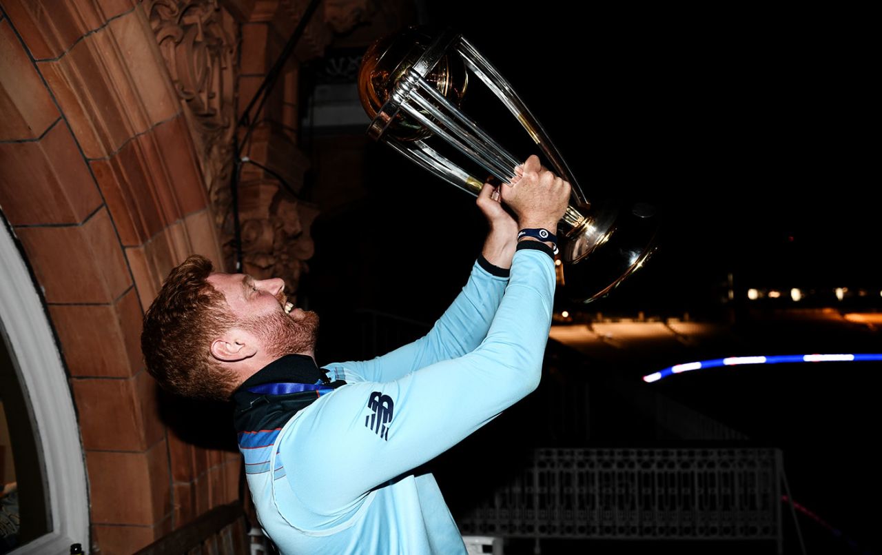 Jonny Bairstow lifts the World Cup, England v New Zealand, World Cup 2019, Lord's, July 14, 2019