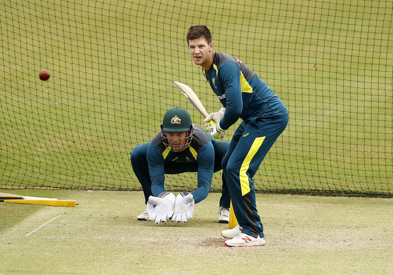 Tim Paine and Alex Carey in the nets, July 21, 2019
