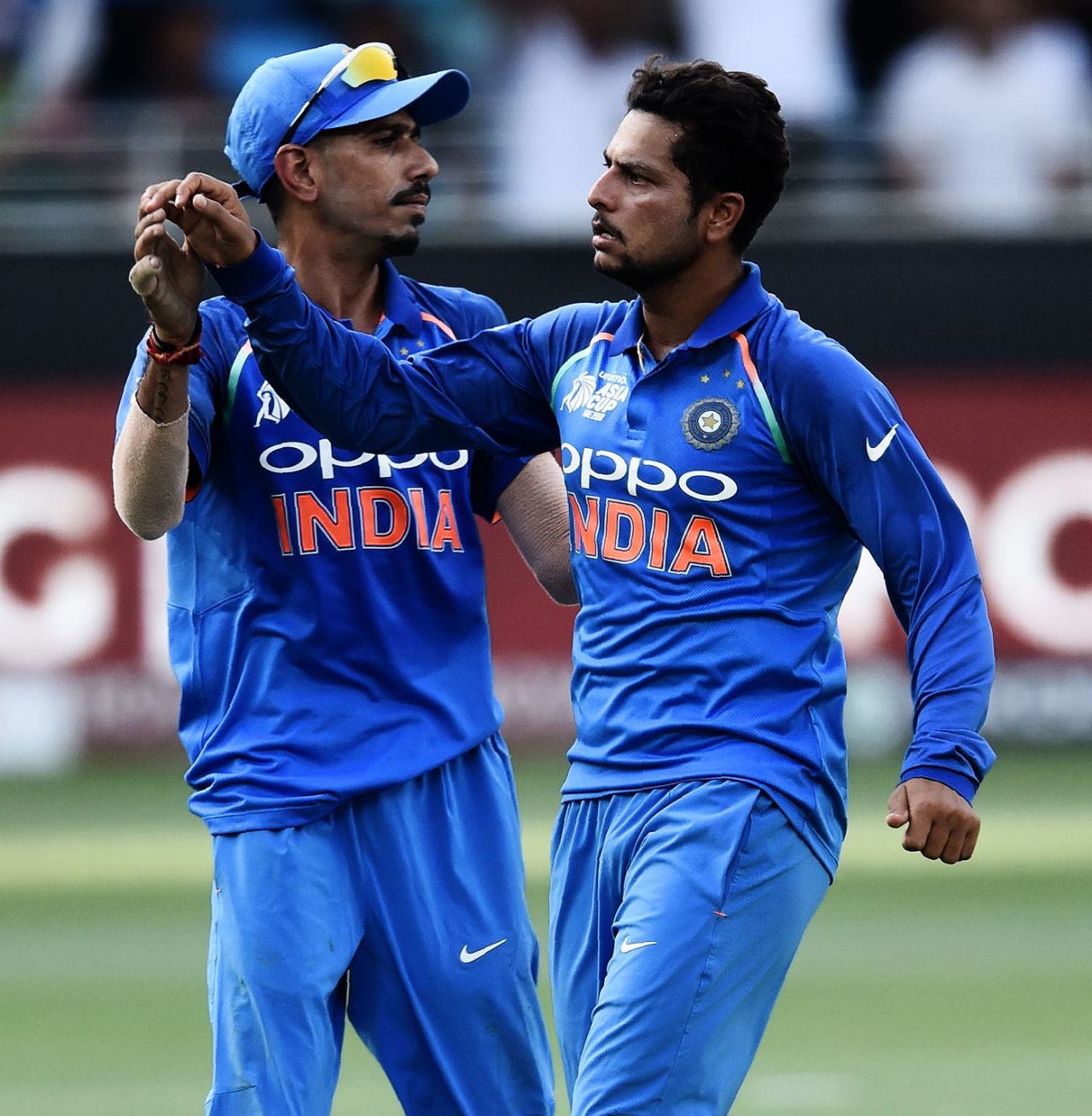 Yuzvendra Chahal and Kuldeep Yadav celebrate a wicket, India v Pakistan, Super Four, Asia Cup 2018, Dubai, September 23, 2018