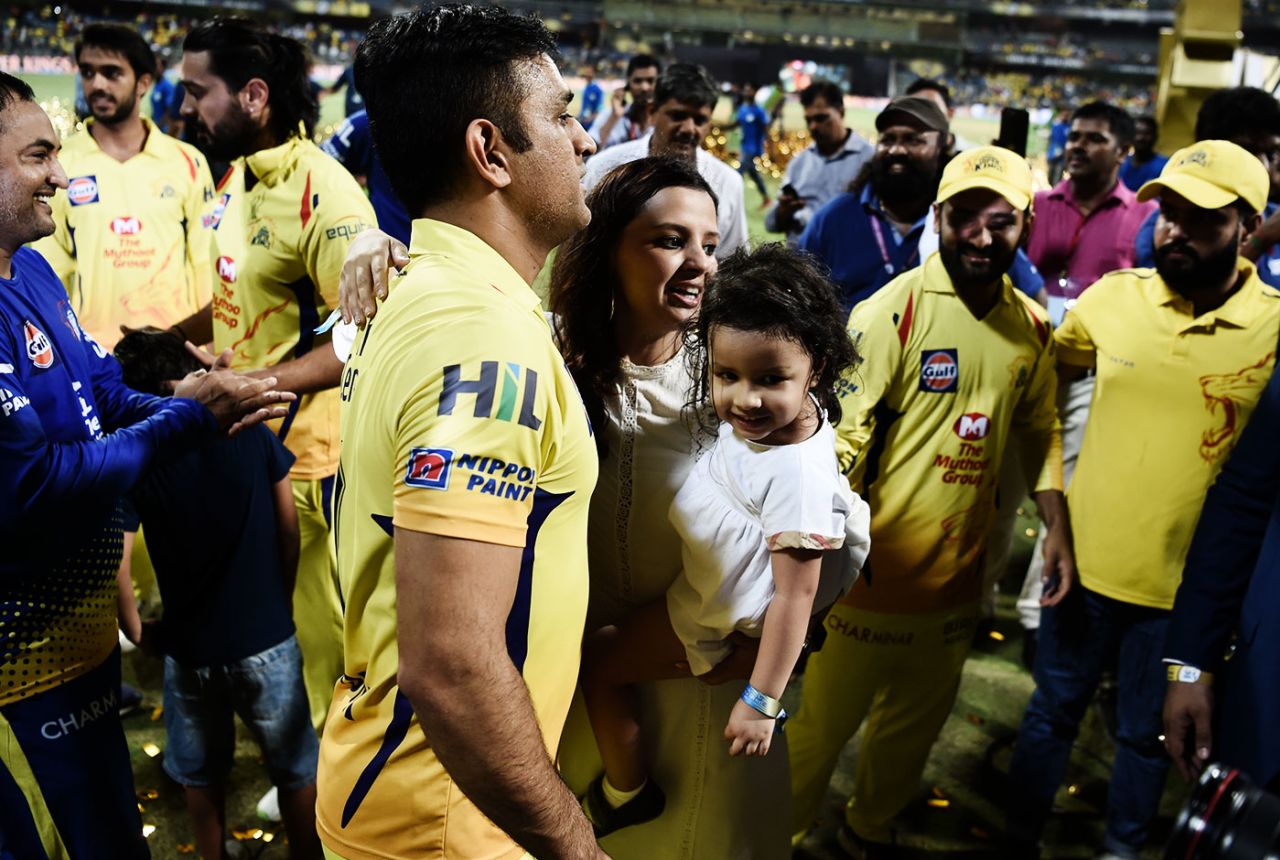 MS Dhoni's wife and daughter greet him after Chennai's IPL win, Chennai Super Kings v Sunrisers Hyderabad, IPL 2018 final, Mumbai, May 27, 2018