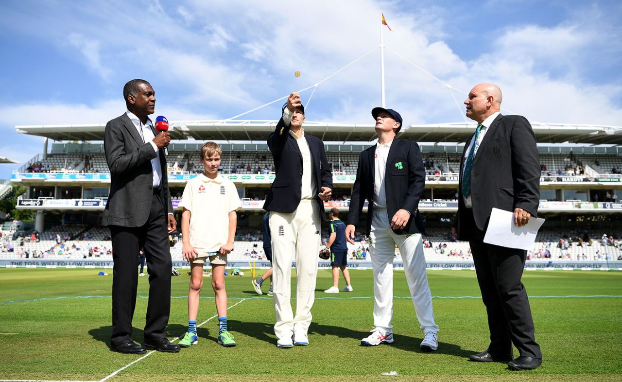 Joe Root and William Porterfield at the toss, England v Ireland, Only Test, Day 1, July 24, 2019