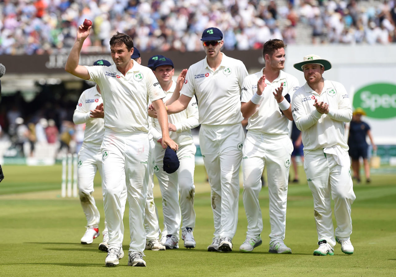 Tim Murtagh leads Ireland off after his five-wicket haul, England v Ireland, Only Test, Day 1, July 24, 2019