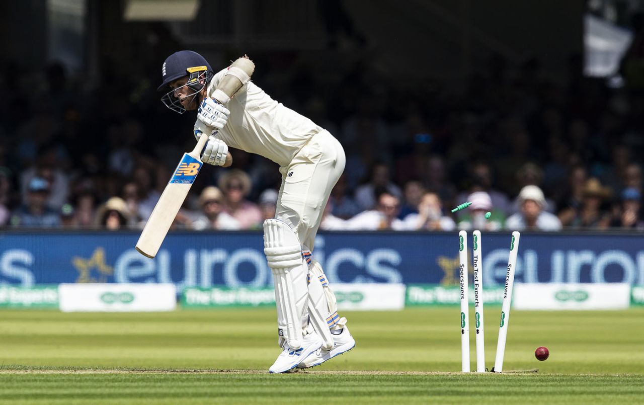 Olly Stone's stumps are rearranged, England v Ireland, Only Test, Day 1, July 24, 2019