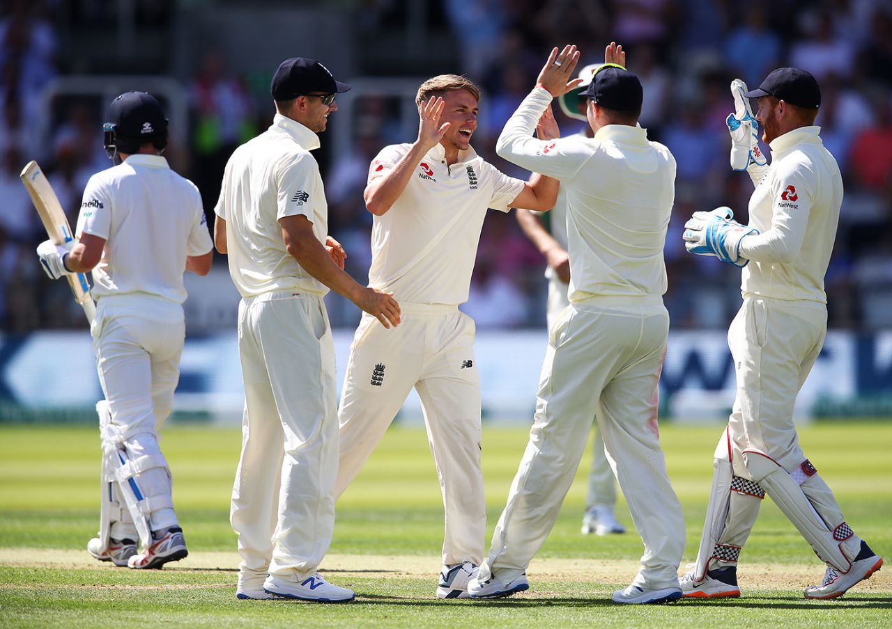 Sam Curran is congratulated for taking a wicket, England v Ireland, Only Test, Day 1, July 24, 2019