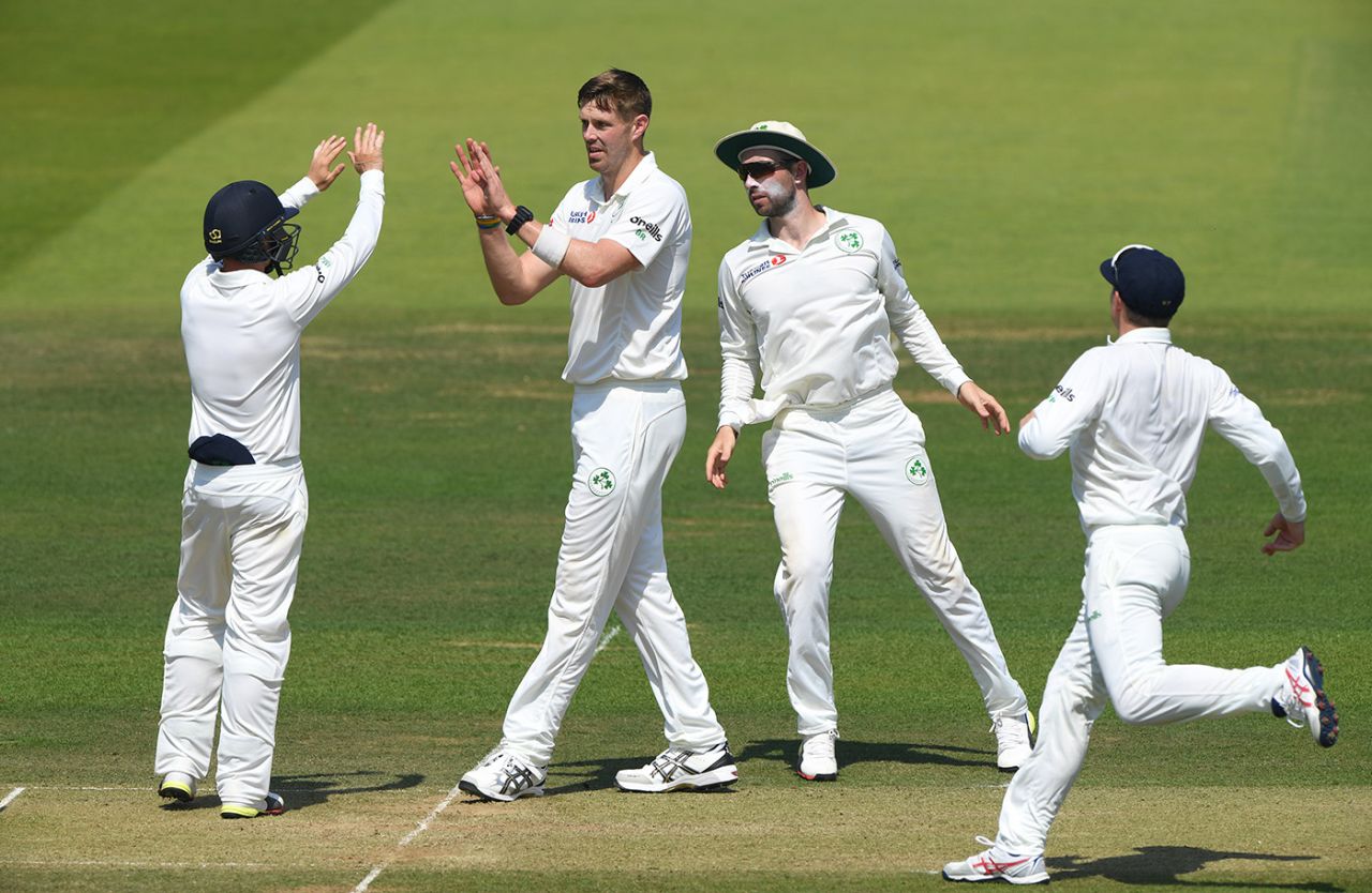 Boyd Rankin celebrates after dismissing Rory Burns, England v Ireland, Only Test, 2nd day, July 25, 2019