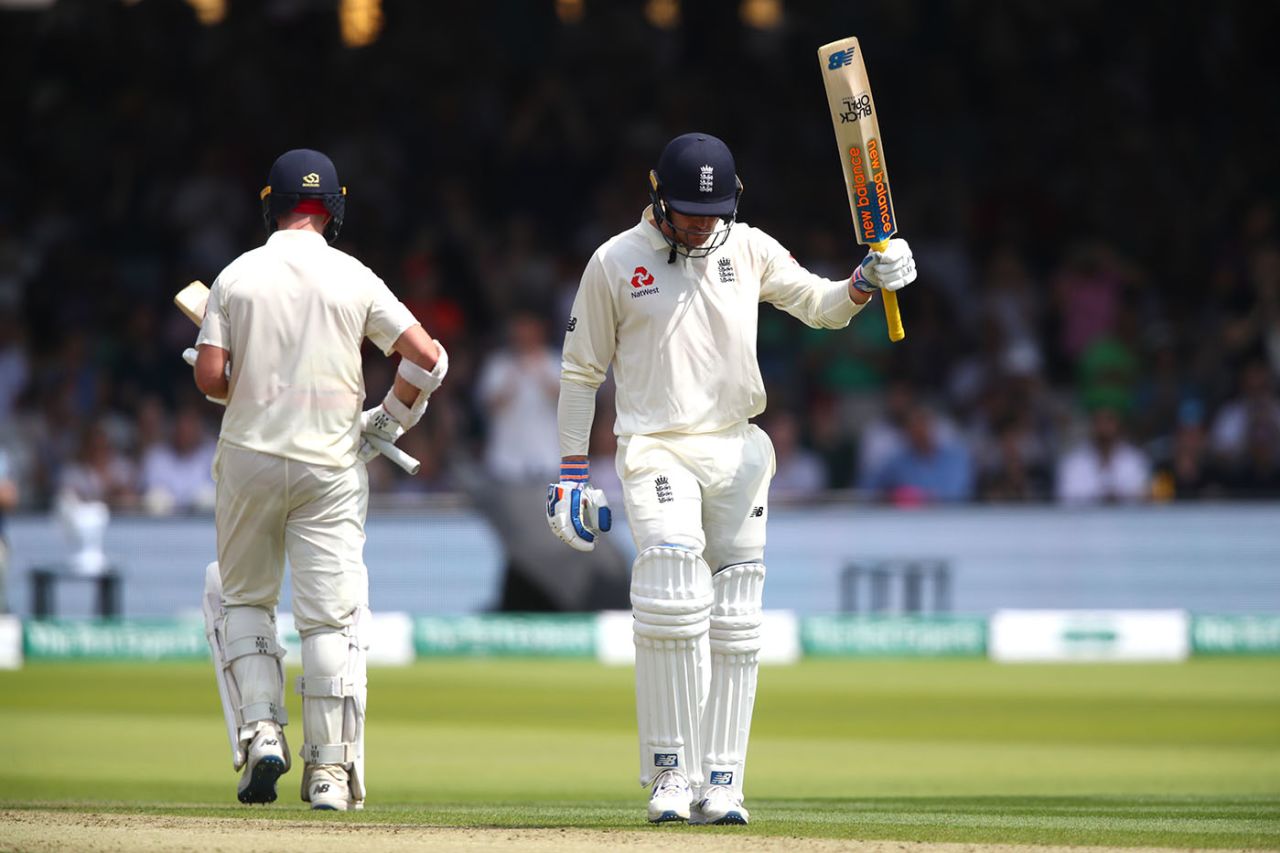Jason Roy raises the bat for his maiden Test fifty, England v Ireland, Only Test, 2nd day, July 25, 2019