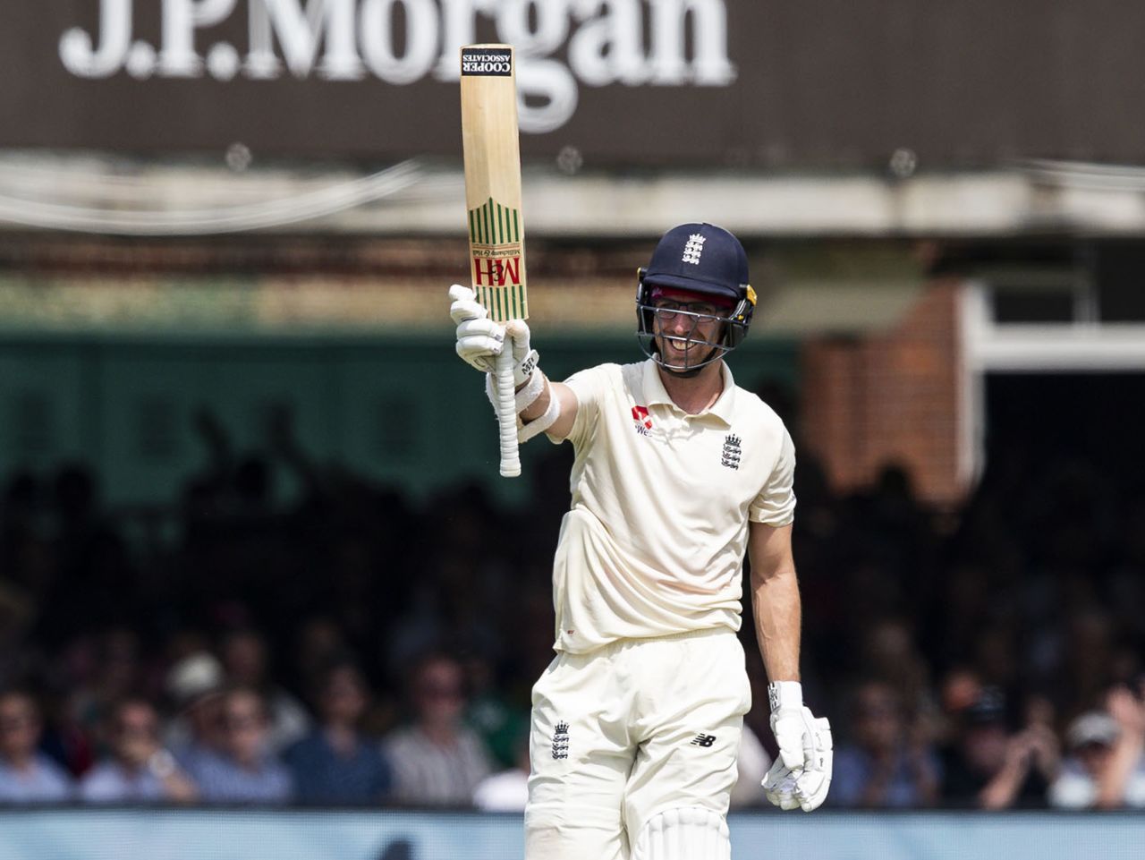 Jack Leach raises his bat for his maiden Test fifty, England v Ireland, Only Test, 2nd day, July 25, 2019
