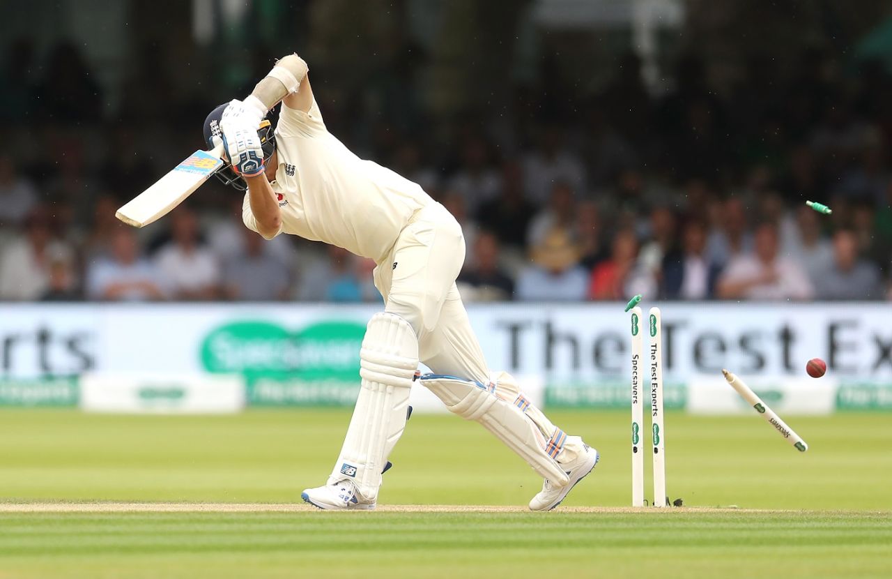 Olly Stone was bowled off the first ball of the day by Stuart Thompson, England v Ireland, only Test, Lord's, 3rd day, July 26, 2019