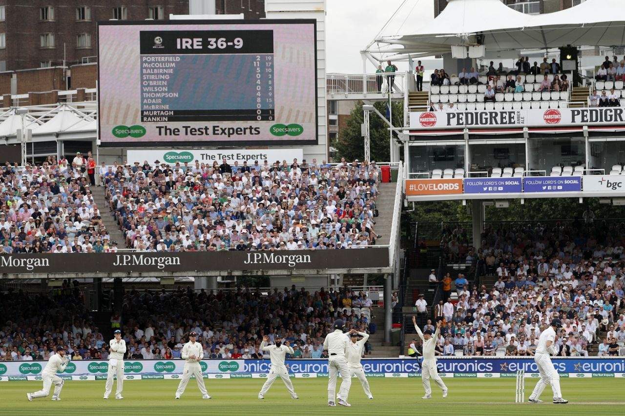 Ireland's pursuit of 182 was left in tatters by England quick bowlers, only Test, Lord's, 3rd day, July 26, 2019