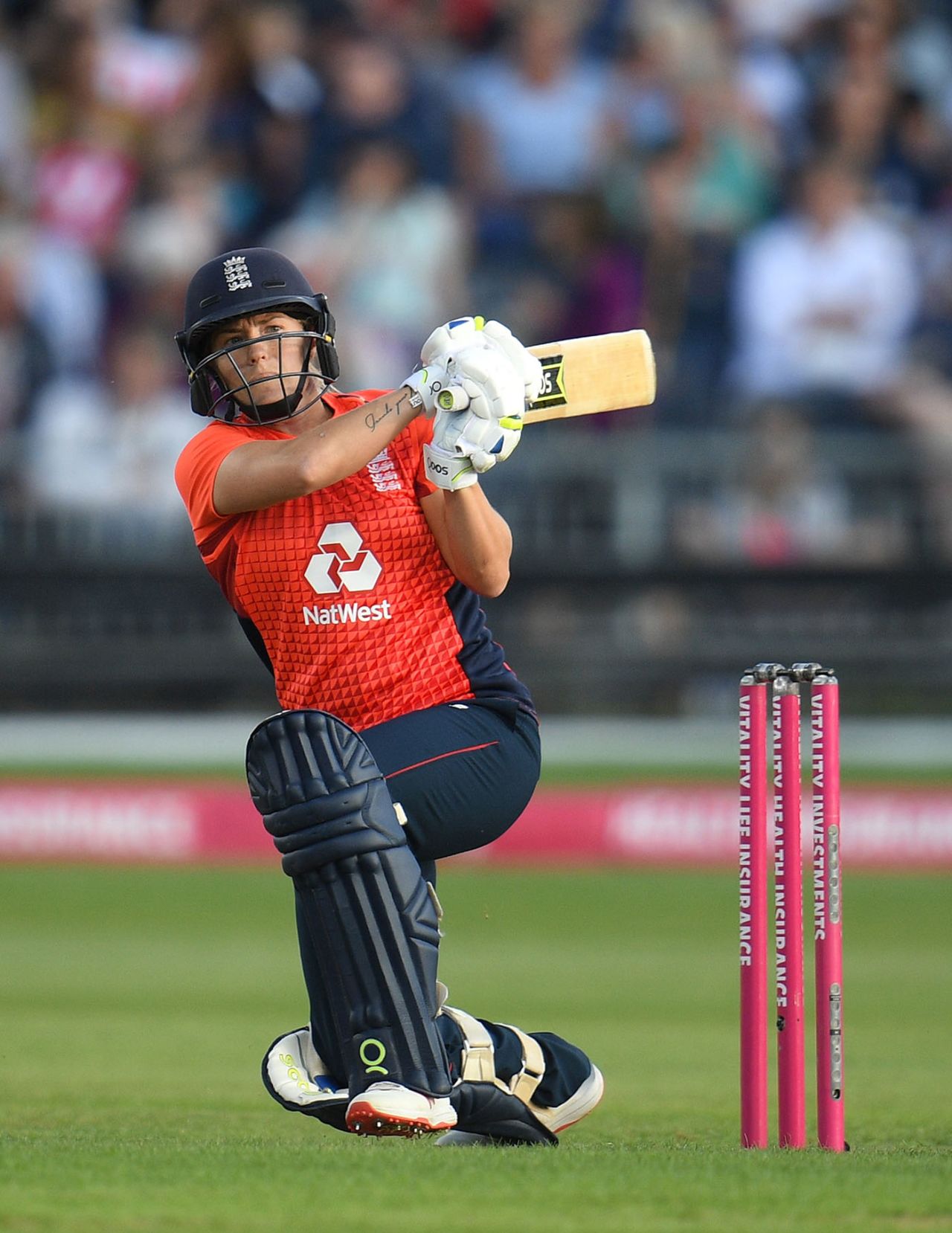 Katherine Brunt plays a shot, England v Australia, 3rd T20I, Bristol, July 31, 2019 