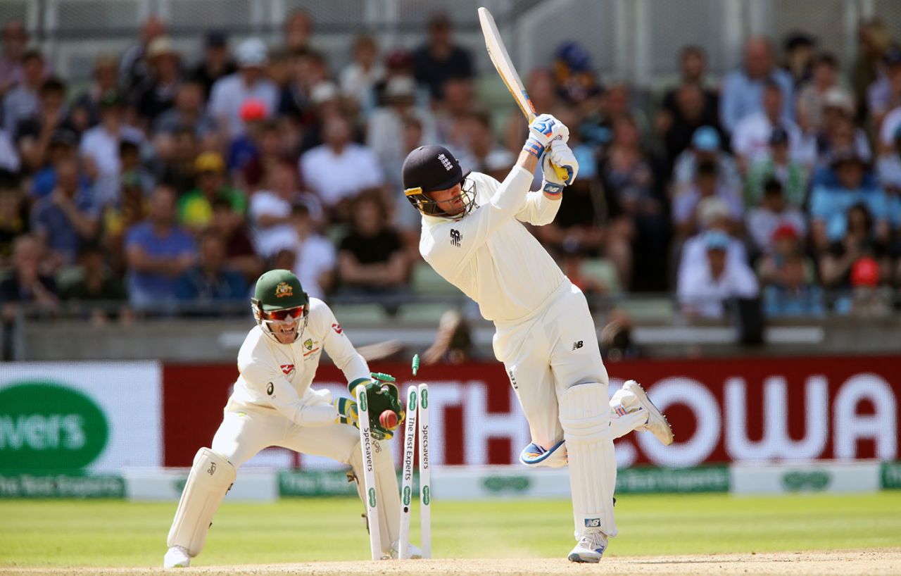 Jason Roy charges Nathan Lyon and is bowled, England v Australia, 1st Test, Birmingham, 5th day, August 5, 2019