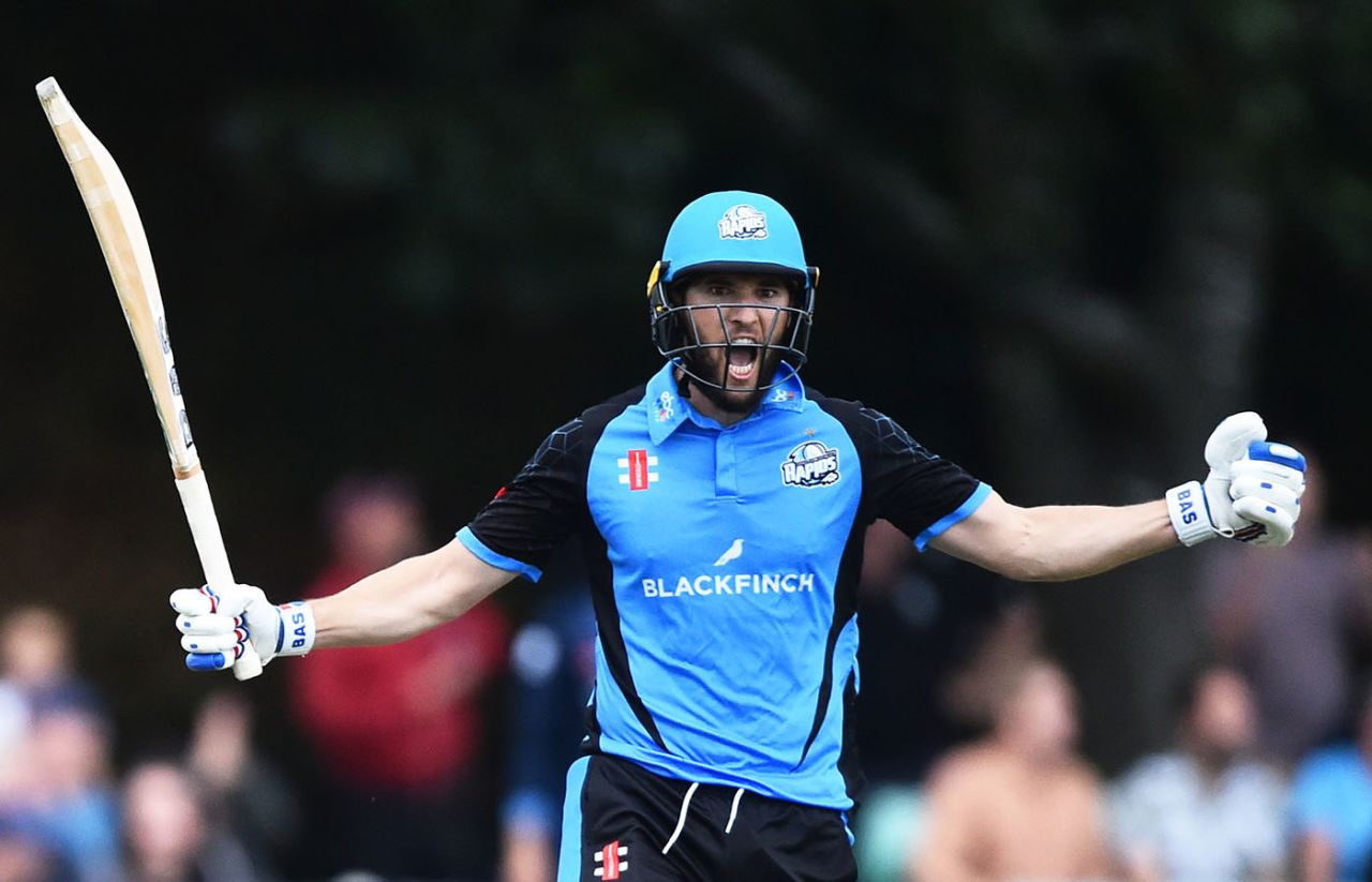 Wayne Parnell roars in celebration after seeing Worcestershire home, Worcestershire v Derbyshire, Vitality Blast, July 31, 2019