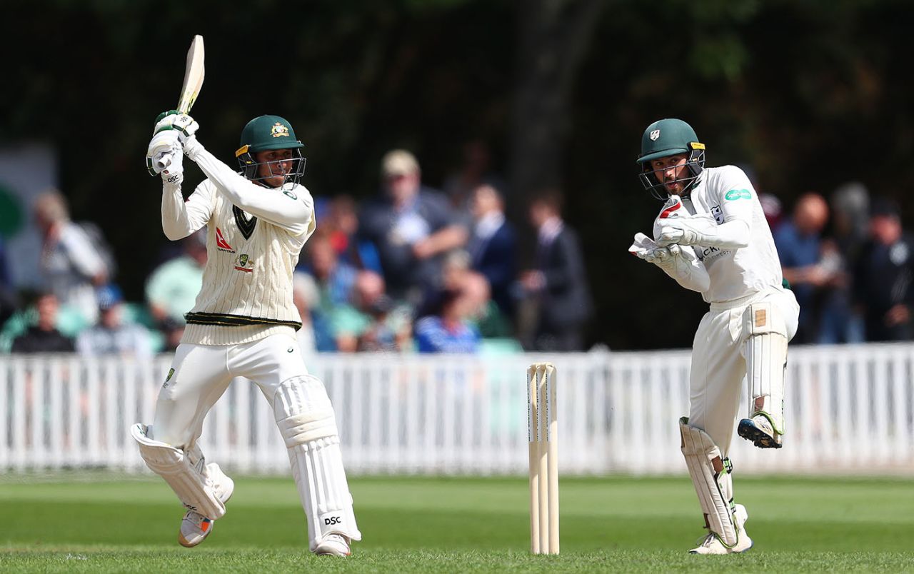 Usman Khawaja flays one away through the off side, Worcestershire v Australians, Tour match, Worcester, Day 1, August 7, 2019