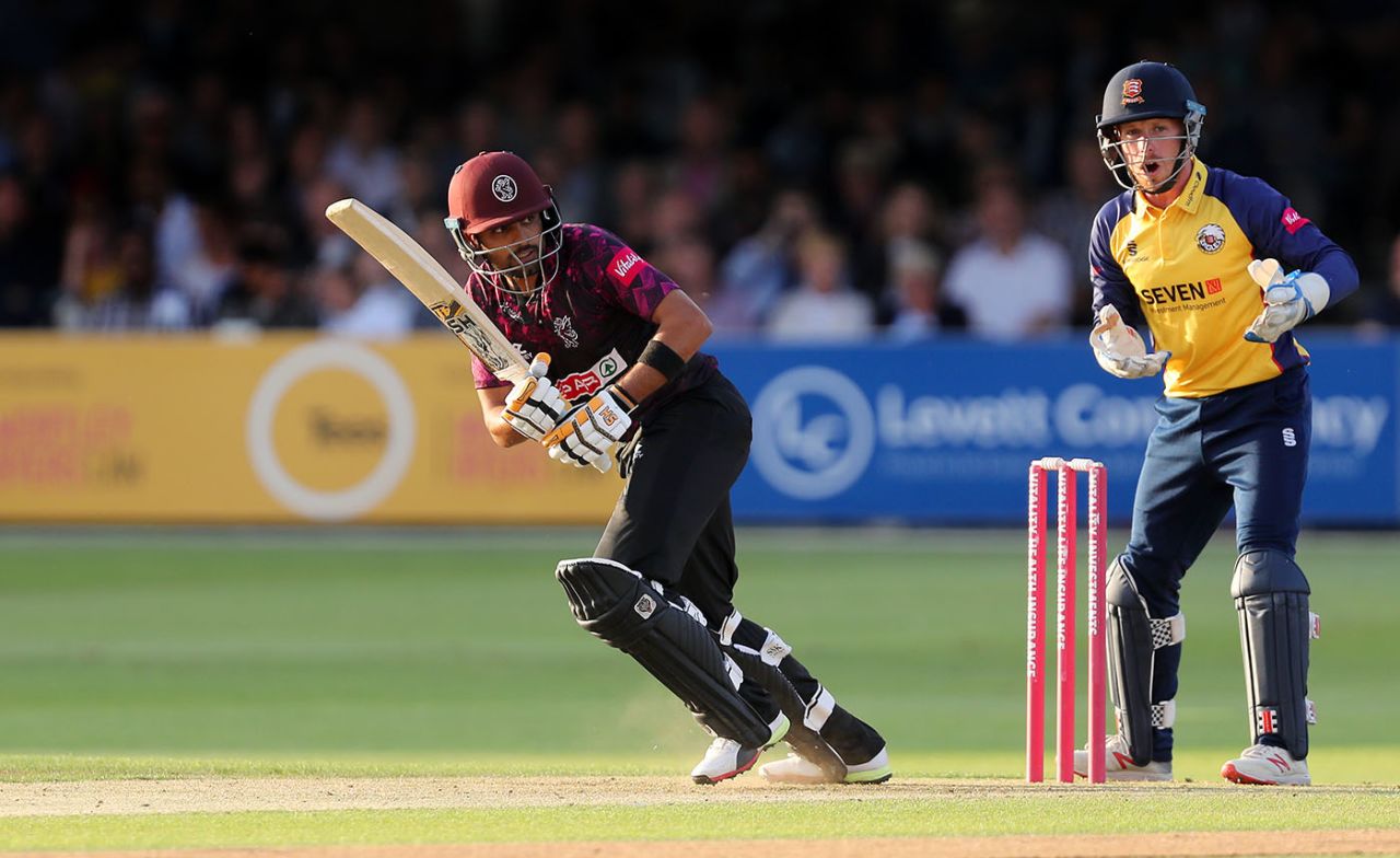 Babar Azam works one into the leg side on his way to 56, Essex v Somerset, Chelmsford, Vitality Blast, August 7, 2019