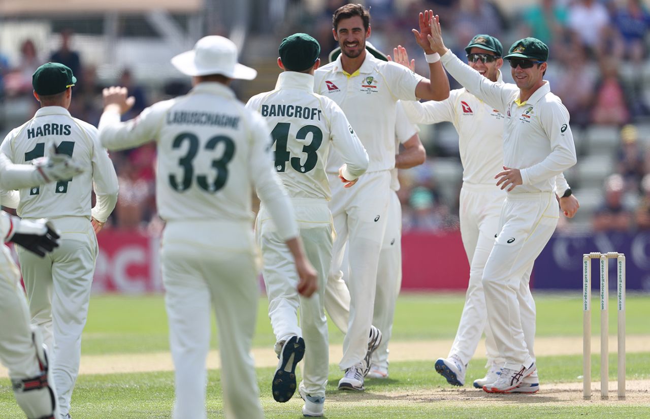 Mitchell Starc claimed a solitary wicket on the second day, Worcestershire v Australians, Tour match, New Road, August 8, 2019