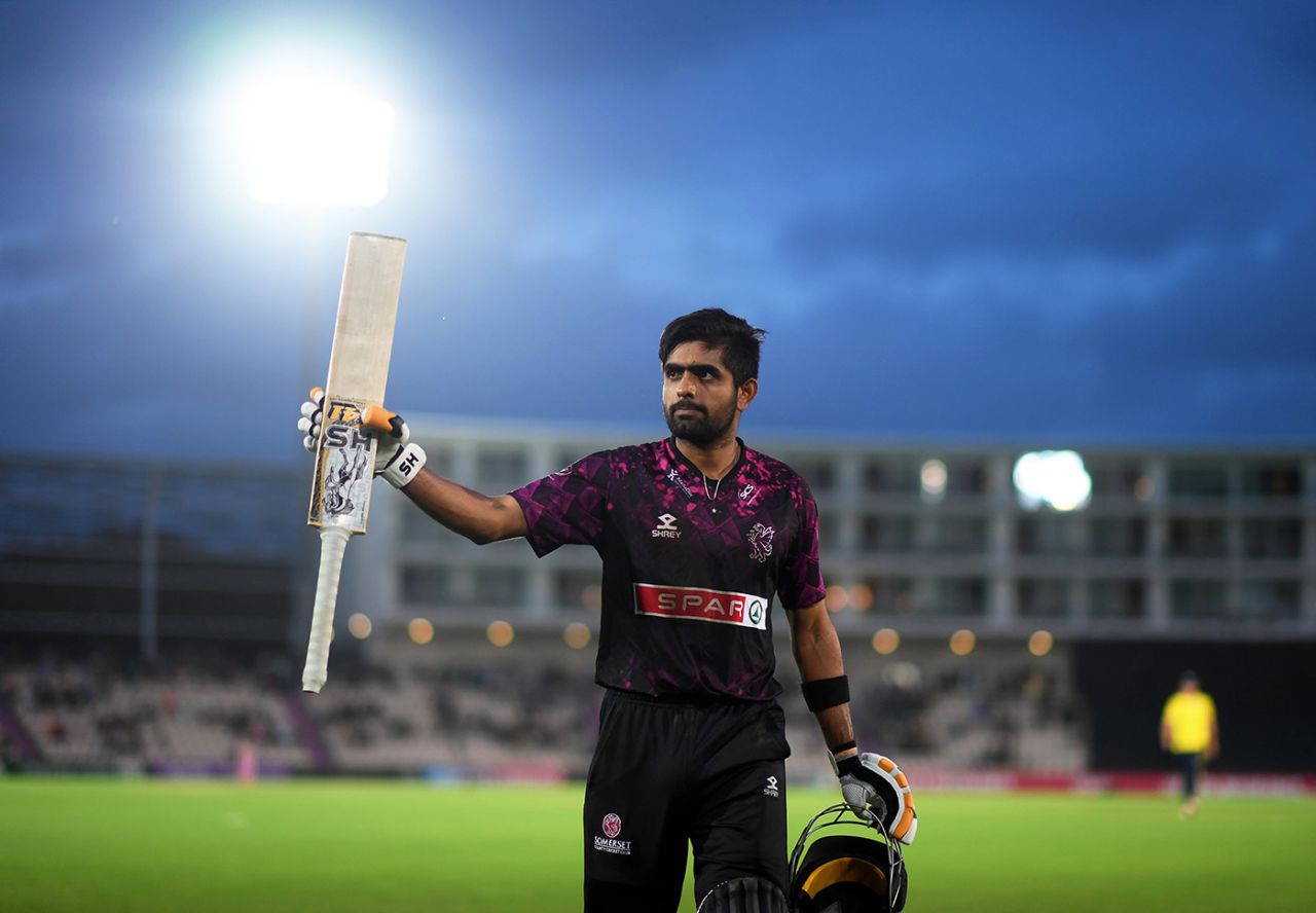 Babar Azam walks off after reaching his hundred from the final ball, Hampshire v Somerset, Vitality Blast, South Group, August 9, 2019
