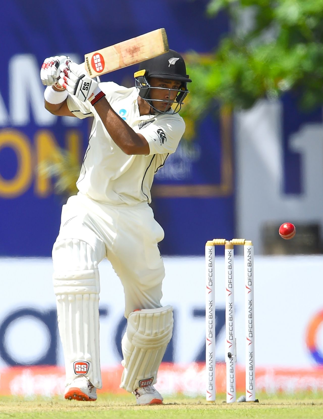 Jeet Raval steers one through the off side, Sri Lanka v New Zealand, 1st Test, Galle, 1st day, August 14, 2019